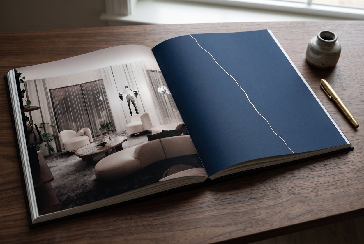 Catalogue portfolio ouvert sur une réalisation